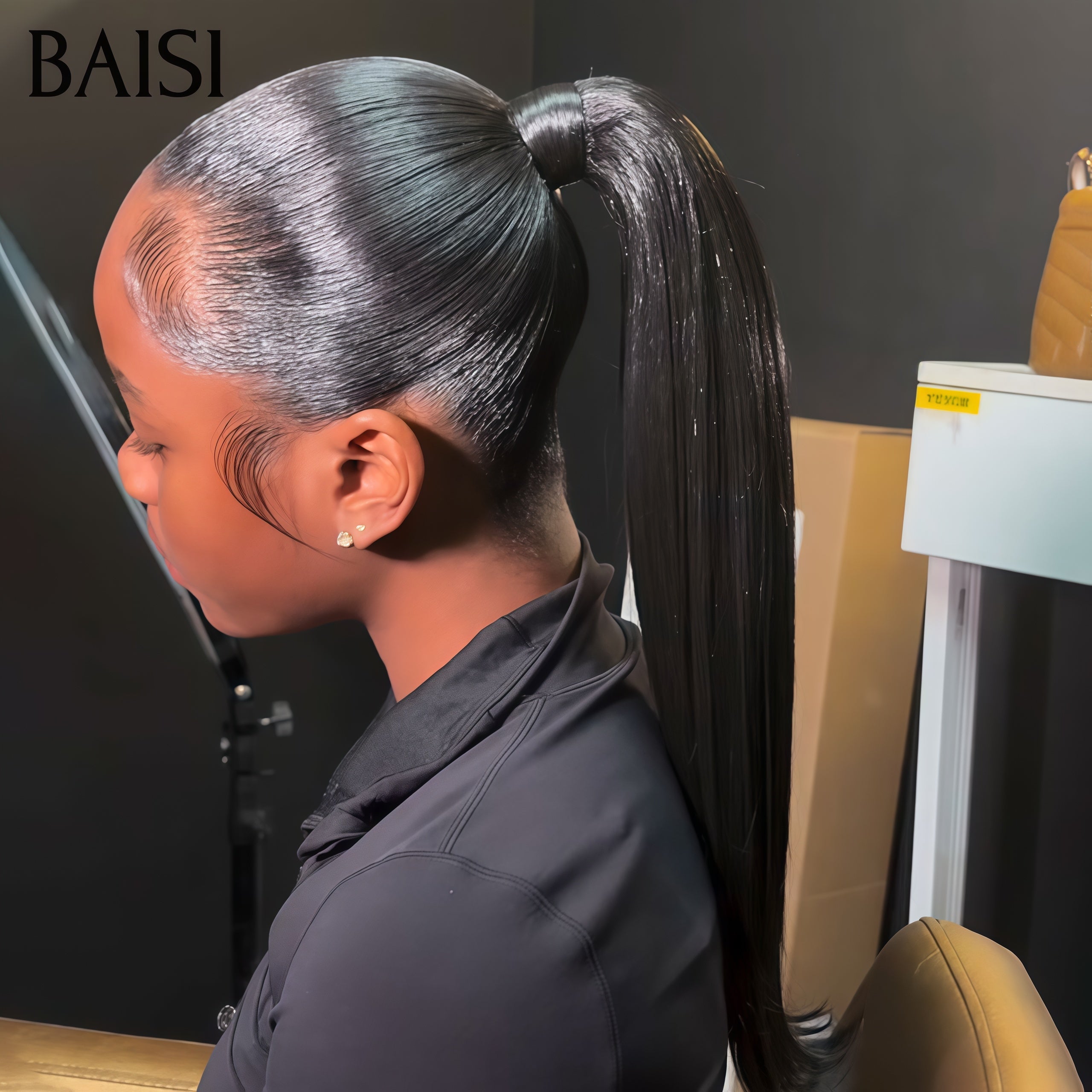 BAISI BLACK FRIDAY Bas Prix 100€ 20 pouces 13X4 lace frontal Perruques lisse noir avec en chignon bun en 100% vrais cheveux humains