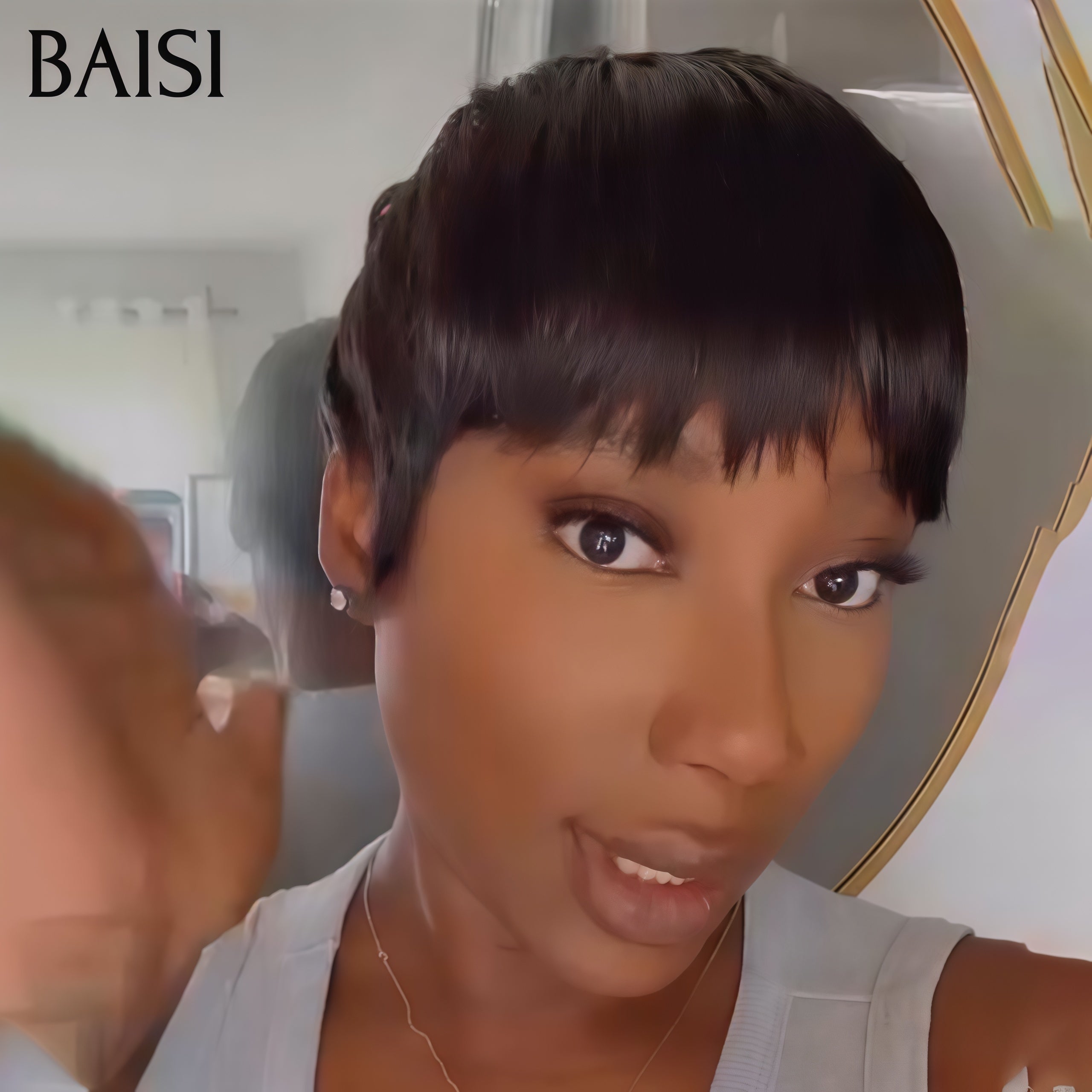 BAISI Perruque BLACK FRIDAY Bas Prix pixie sans lace lisse NOIR PROMO 39€ en 100% cheveux humains