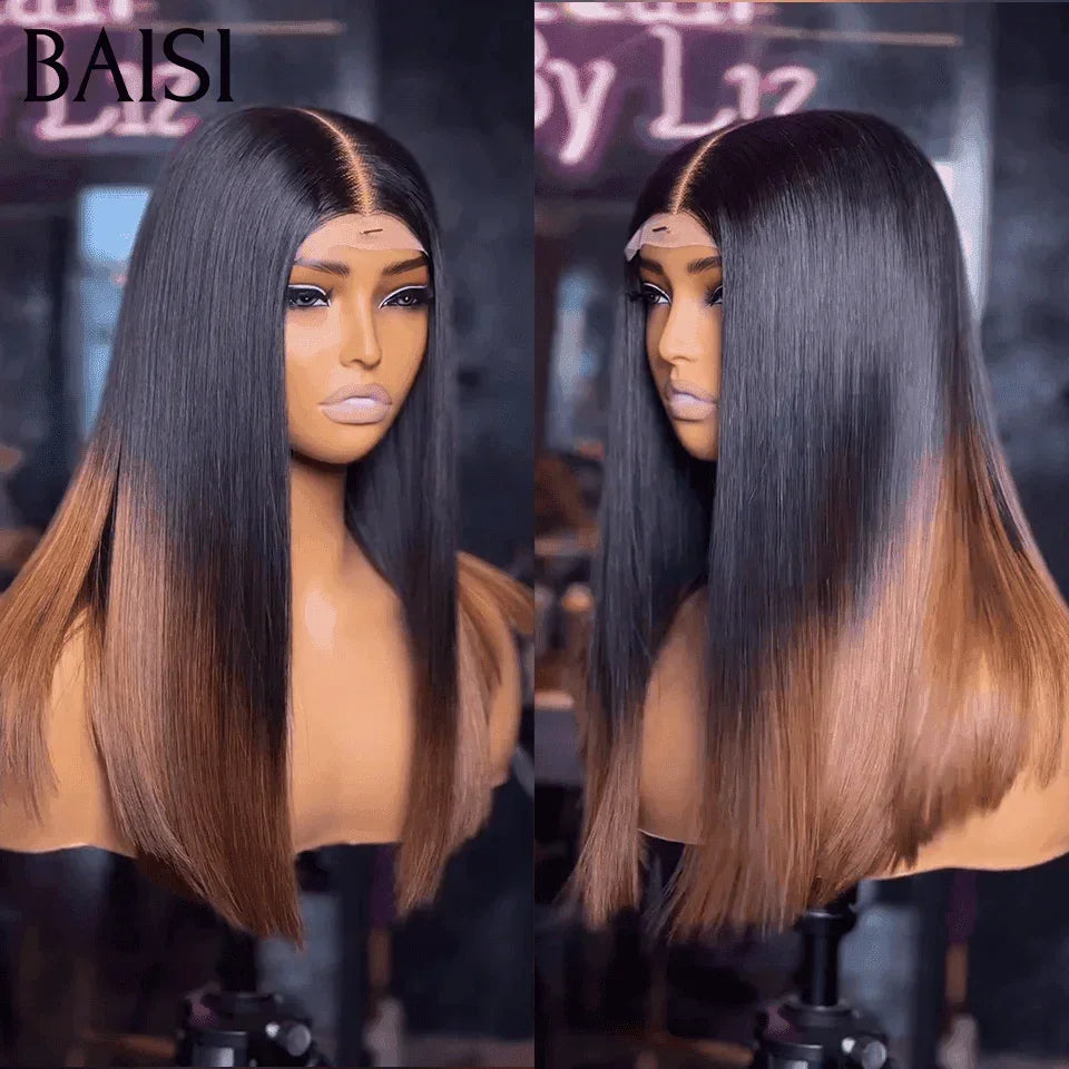 BAISI 300% densité Perruques de Luxe SDD BONE Straight 100% Viêtnam Hair 2X6 Lace Perruque 16 Pouce en couleur 1B#4 marron Lisse plus de 20 ans d' utilisations FR20