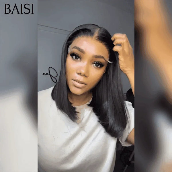 BAISI 5x5 HD lace Invisible Perruque Lisse Bob SDD BONE STRAIGHT en Noir en 100% Cheveux Humains  200% Densité