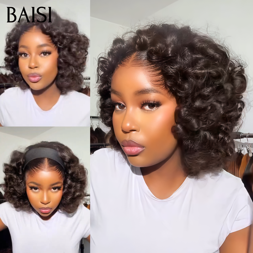 BAISI Perruque Bandeau BOB Egg wave 14 Pouces Avec ou Sans 13x4 Lace Frontal Petites Nattes D'Anges sans Colle Idéale Pour l'Eté  en 100% Cheveux Humains