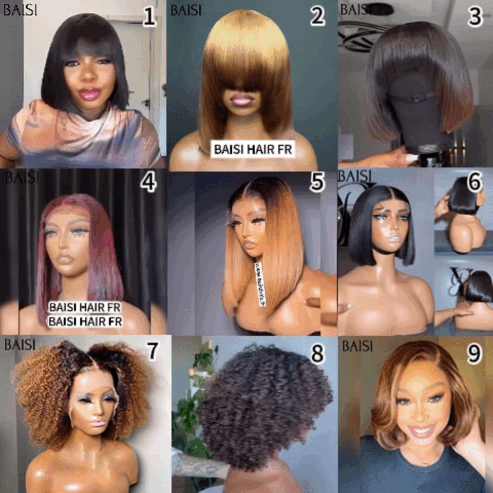 BAISI 3 perruques au choix 189€ ajouter dans le panier un par un au prix d'usine fournisseur coiffure Personnalisée boucle sans colle ou 13X4 lace ou 4X4 lace 9 différentes types de perruques pixie vente en gros pour revendre  (Pas Besoin de Code)