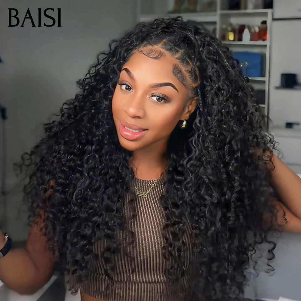 BAISI Extensions Plumes Cheveux Humains Noir en Crochet Texture Curly Burmese Installation Etape par Etape Facile et Simple Longue Tenue en 100% Cheveux Humains