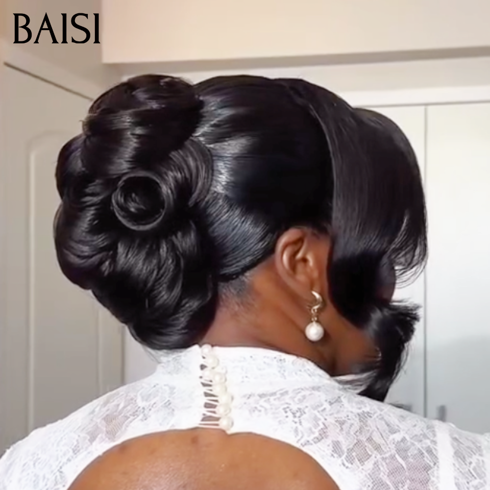 BAISI Perruque En Chignon Sienna NOIR Coiffure de Reine pour Evènement Spécial En 100% cheveux humains 