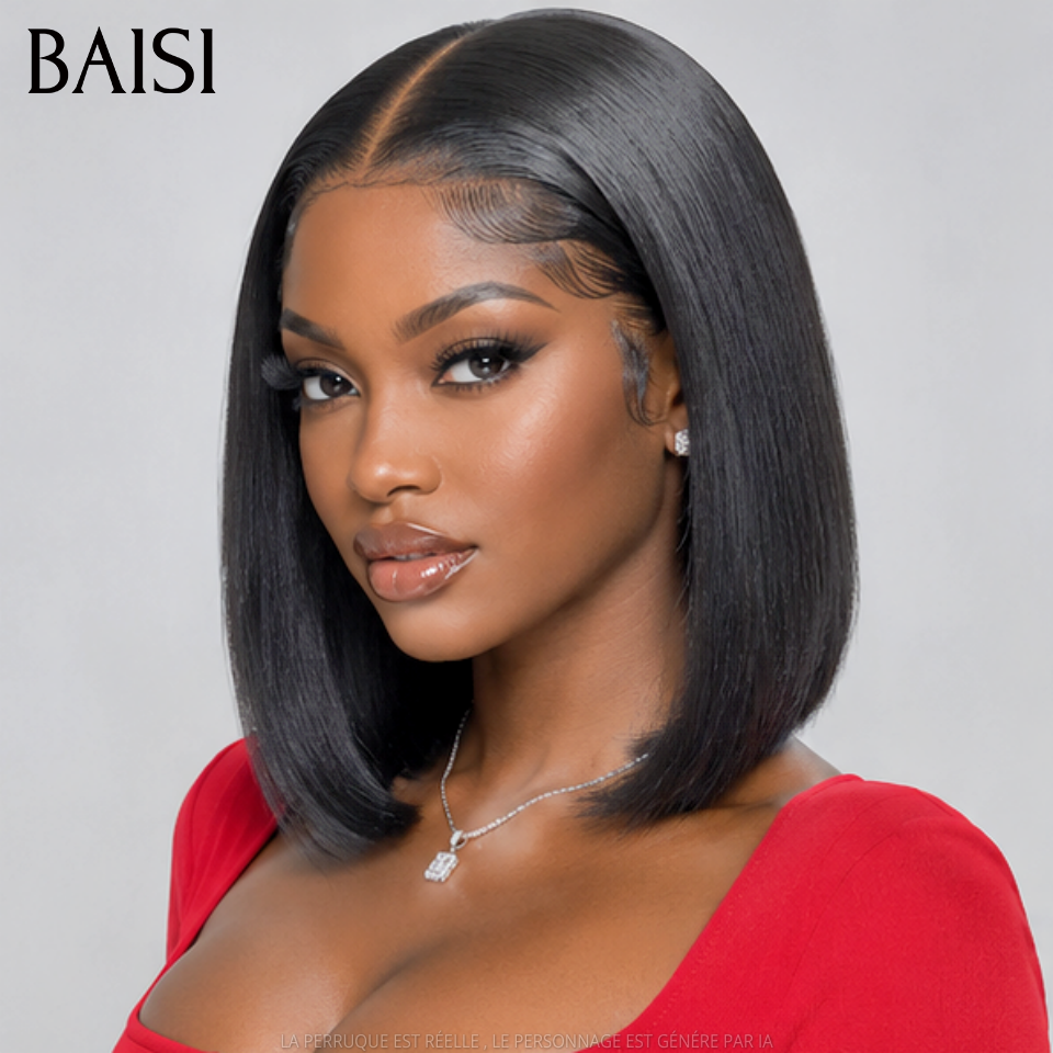BAISI 13x4 Lace Perruque Bob Lisse Couleur Noir 1B# 10 Pouces 79€ Pratique Au Travail ou Au Quotidien en 100% Cheveux humains