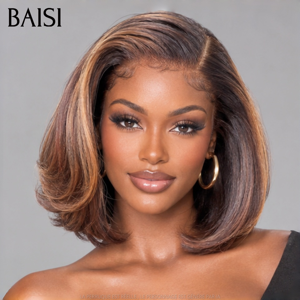 BAISI 13x4 Lace Perruque Pixie Lisse Couleur mixte marron 78€ Très Charmante Tous les Jours en 100% Cheveux humains