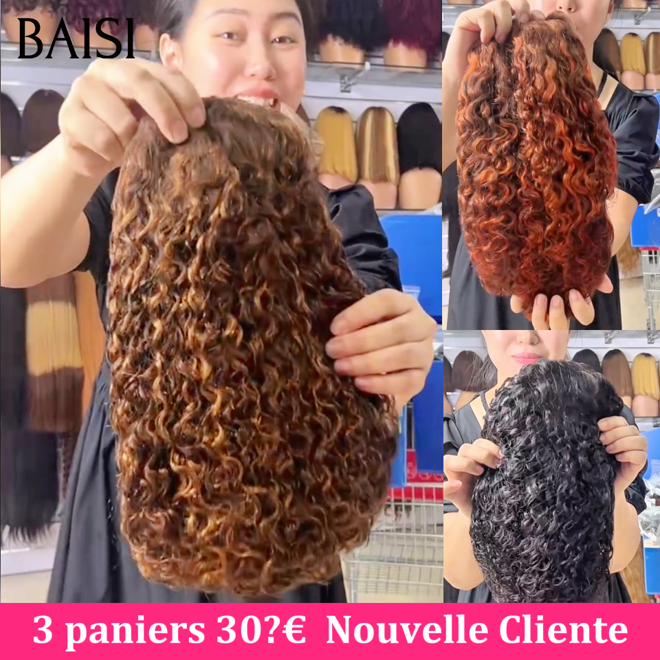 BAISI Lot en Panier 3 Perruques Haute Qualité Curly 12pouces 300% Densité Trois couleurs Disponibles Noir 1B ou Marron Orange ou Mixte en 100% cheveux humains