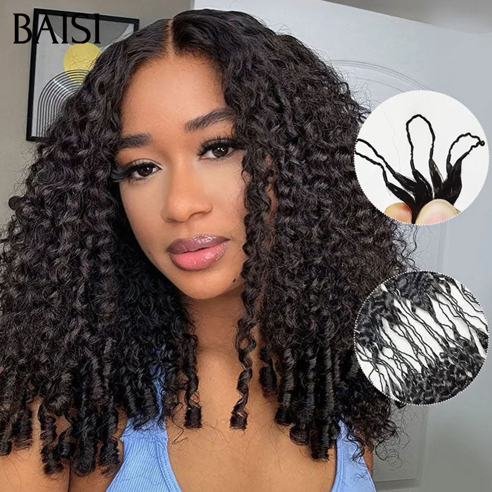 BAISI Extensions Plumes Cheveux Humains Noir en Crochet Texture Curly Burmese Installation Etape par Etape Facile et Simple Longue Tenue en 100% Cheveux Humains