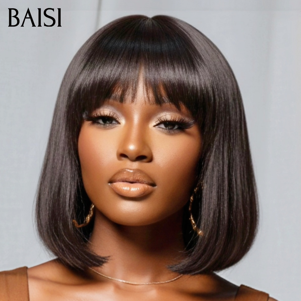 BAISI 13x4 Lace Perruque Lisse 20 Pouces 109€ Ou Bob Lisse avec Frange 8Pouces 59€ Sans Lace  Sans Colle en Promo NOIR reçu en 48H En 100% Cheveux Humains