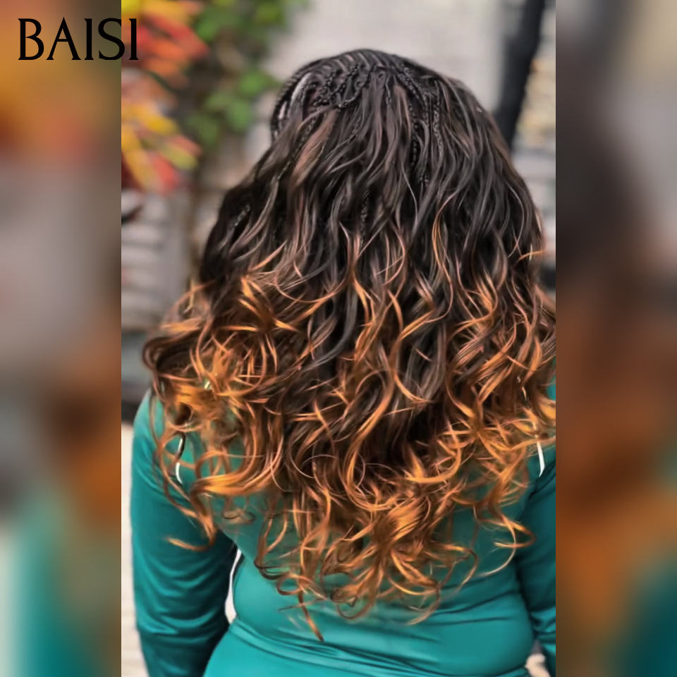 BAISI 13x6 Lace Perruque Coiffée Longue Egg Wave Couleur Marron Clair et Noir 1B/33# 22Pouces Nattes Bien Dessinées Anti-Chaleur en 100% Cheveux humains