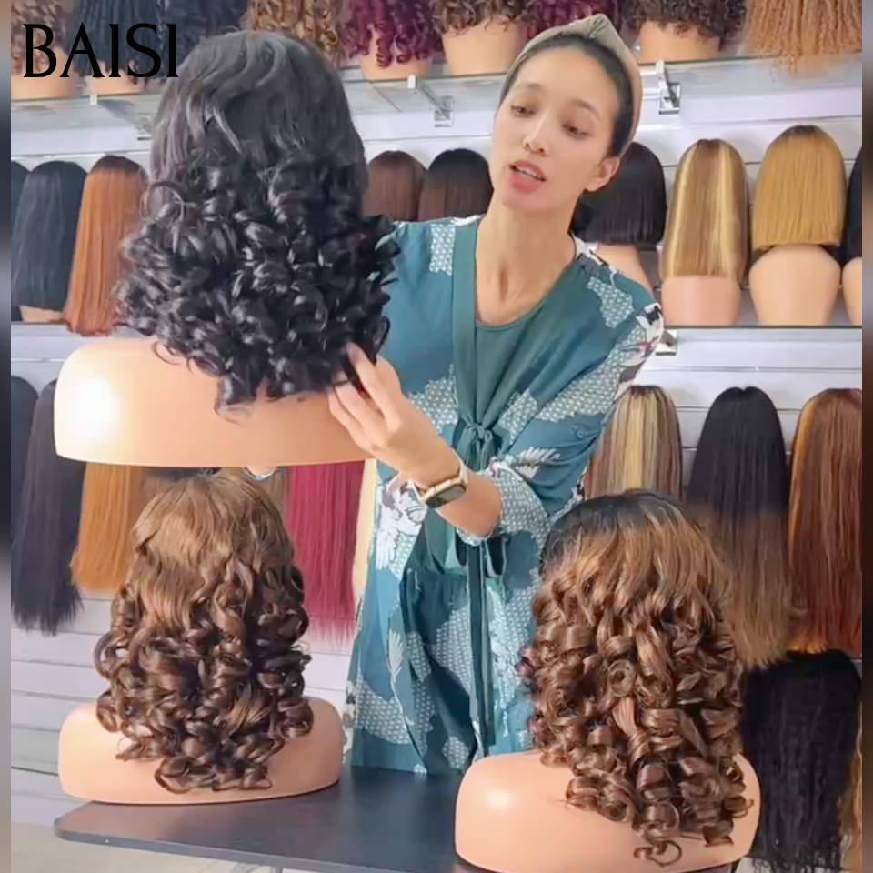 BAISI 5x5 HD Lace Perruques Bouncy Curl 22 Pouces 300% de Volume 3 Couleurs Disponible Très Bonne Qualité en 100% Cheveux Humains