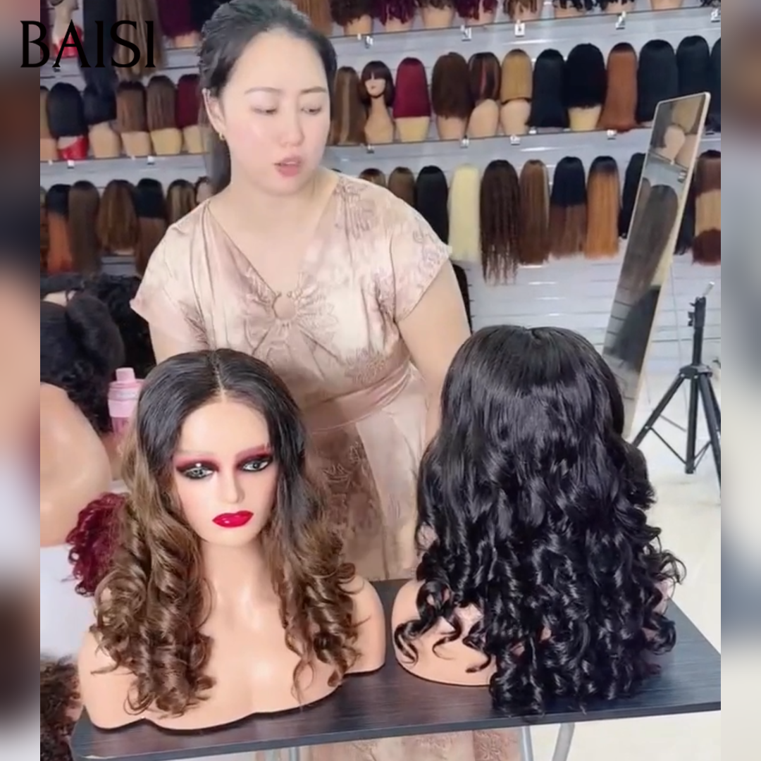 BAISI Perruque 5x5 HD Lace Bouncy wave Noir et Marron 250% densité en 100% vrais cheveux humains
