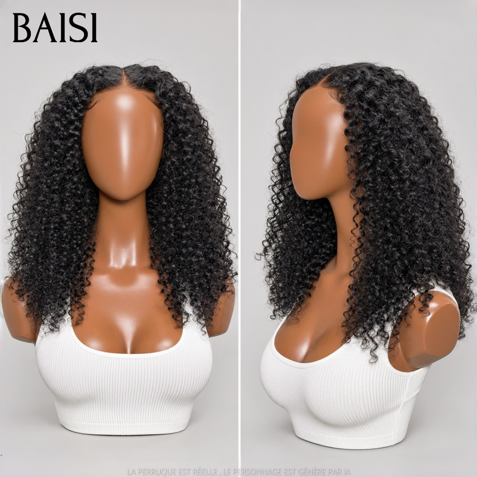 BAISI 13x4 Peruca Lace Crépus Kinky Straight Já penteada como na foto Cor Preto 1B# 20 Polegadas 148€ Beleza Incomparável em 100% cabelo humano
