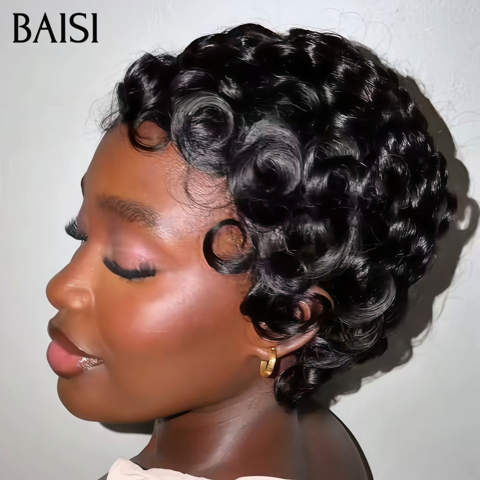 BAISI Perruque  Chioma Noir Sans Colle Sans Lace 36€ Ou Demi-perruque Curly wave Topper cheveux partiel personnalisé en Couleur Noir mix marron 1Bmix4#（ c'est pas une perruque entière )