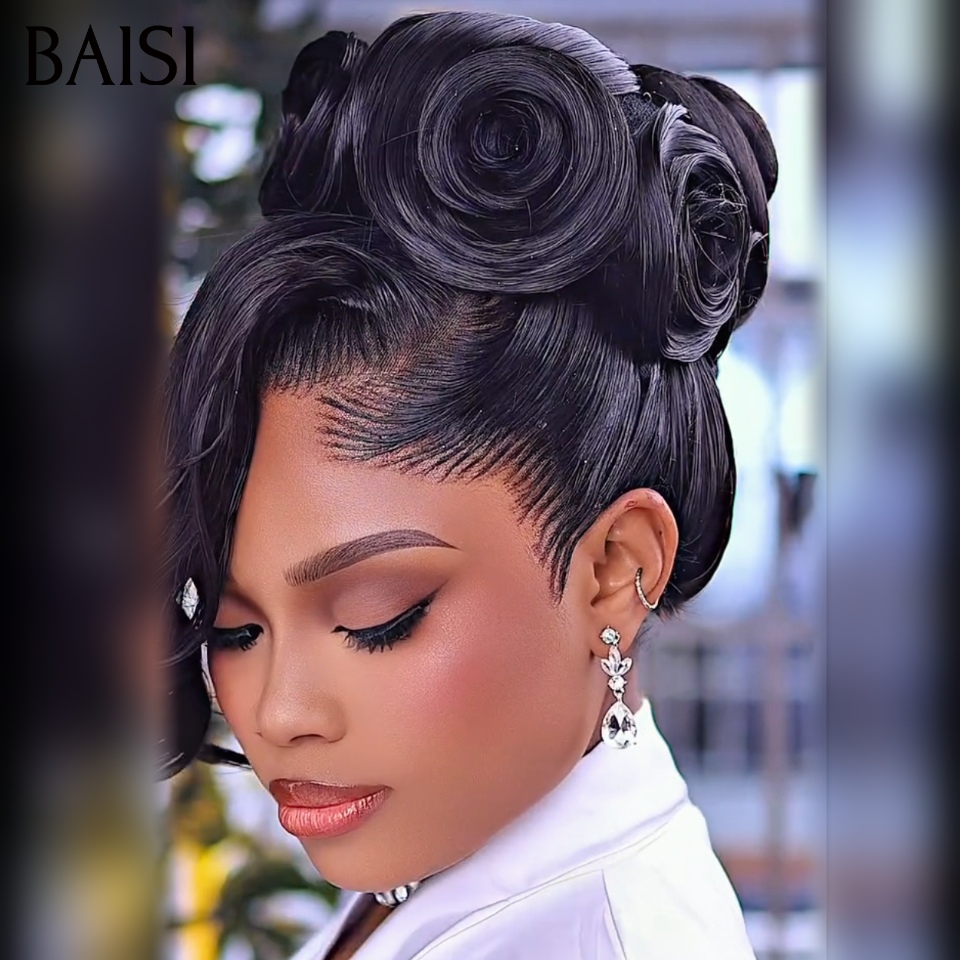 BAISI Perruque En Chignon Oumy NOIR Coiffure pour Evènement Spécial 100% Identique En 100% cheveux humains