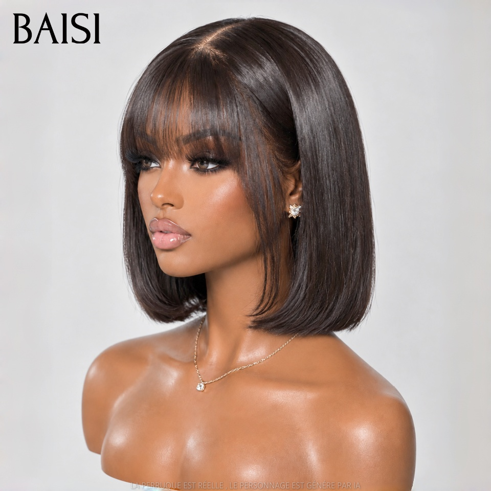 BAISI Lot de 2 Perruques bob Lisse Noir Vietnam Hair 8 pouces 135€ Seulement Avec et Sans Frange 100% Vietnam Hair de Qualtié  en 100% vrais cheveux humains