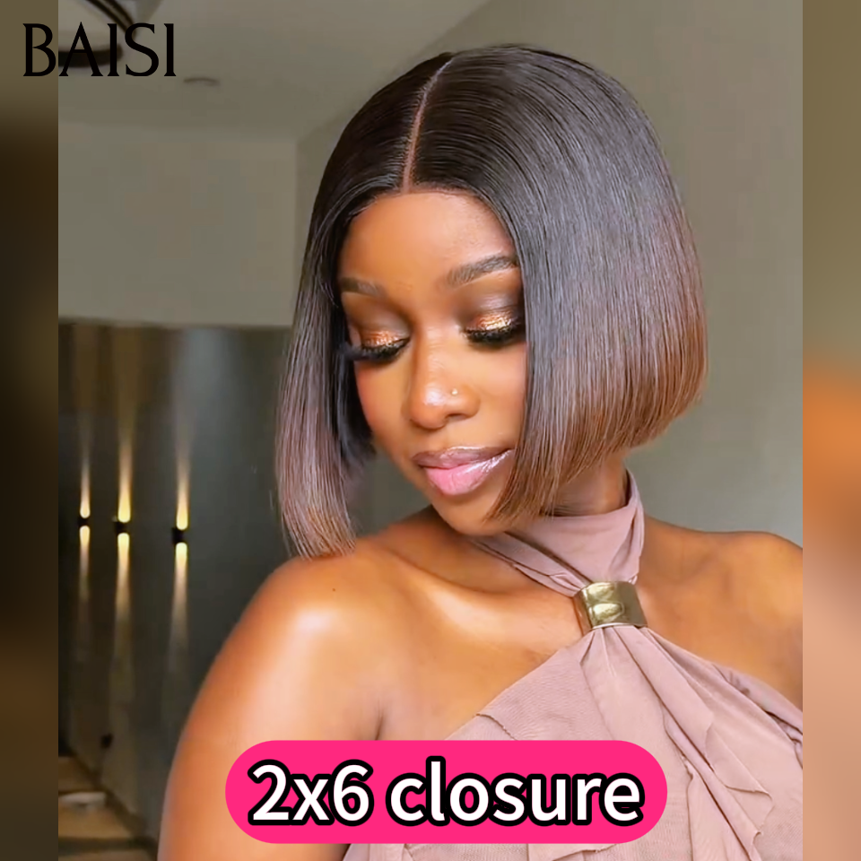 BAISI Perruque Bob Lisse 100% Vietnam Hair de Luxe Couleur Marron noir 1B/T4# en 100% Cheveux Humains