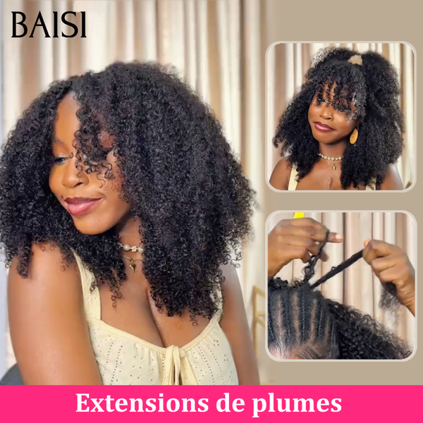 BAISI Promotion Extensions de Cheveux Humains Noir en Crochet Texture Afro Curly Effet Volume et Longue Tenue Prix Très Abordables en 100% Corchet Invisible Installation Facile et Pratique