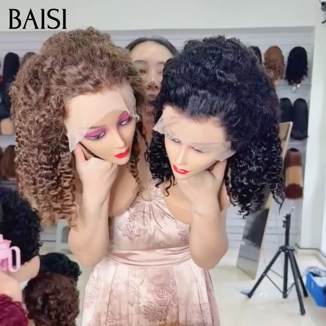 BAISI 13x4 Lace Perruque Boucle curly 18 pouce Cheveux Crépus Couleurs en 100% Cheveux humains