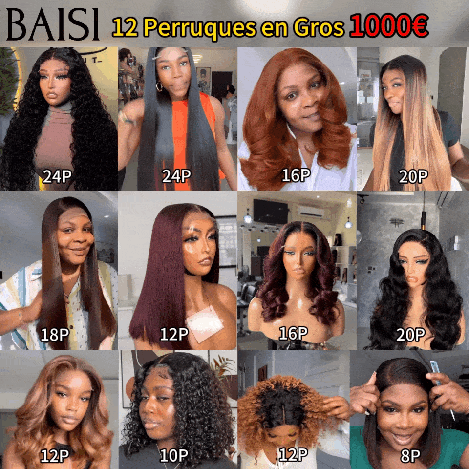 BAISI Lot De 12 Perruques 1000€ En 100% Cheveux Humains Modèle personnalisé De Bonne Qualité En Promotion Code: BS65