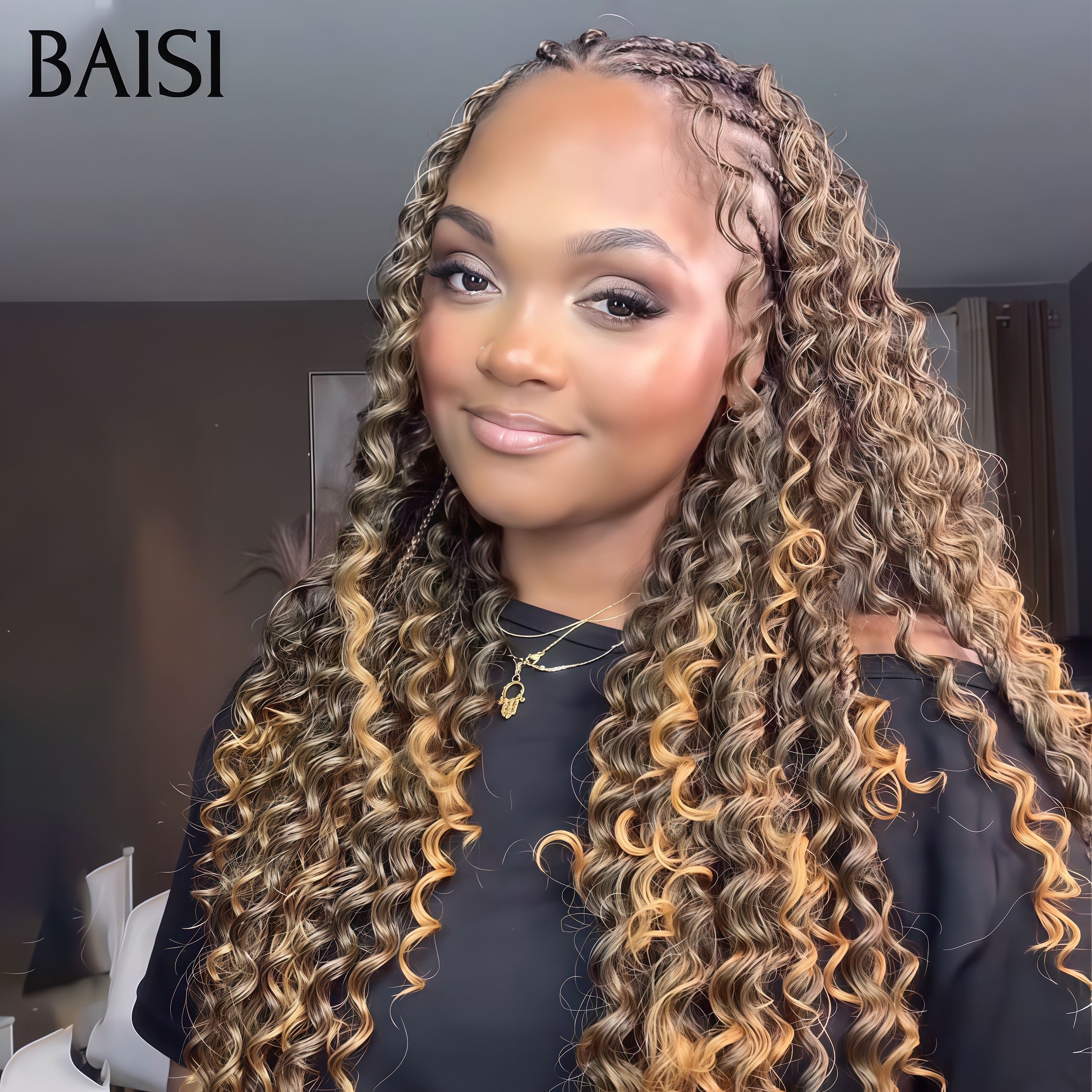 BAISI Extensions Plumes 100% Cheveux Humains Curly Wave Bouclée Noir et Mixte 1B/27# Pose Etape par Etape en Crochet Rendue Impeccablement Belle en 100% Cheveux Humains