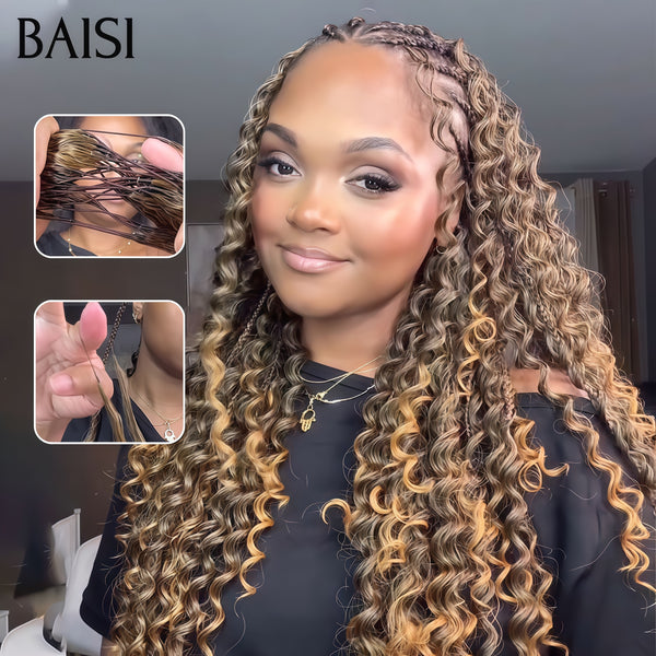 BAISI Extensions Plumes 100% Cheveux Humains Curly Wave Bouclée Noir et Mixte 1B/27# Pose Etape par Etape en Crochet Rendue Impeccablement Belle en 100% Cheveux Humains