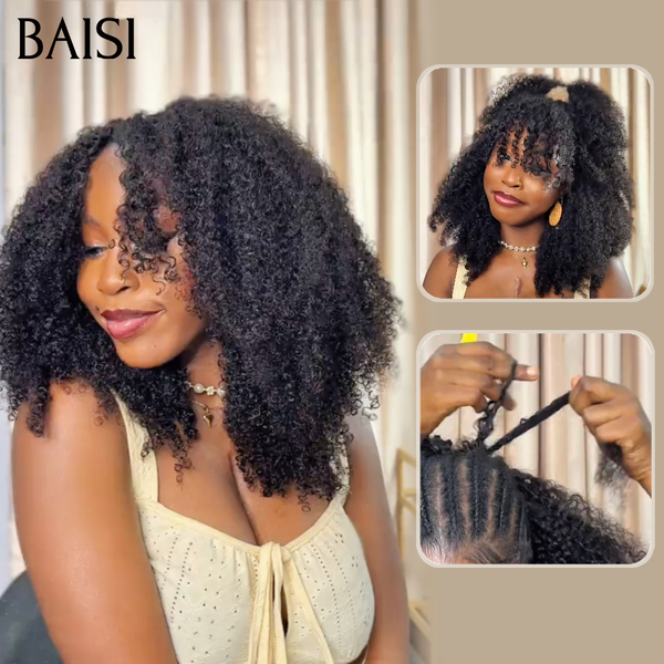 BAISI Promotion Extensions de Cheveux Humains Noir en Crochet Texture Afro Curly Effet Volume et Longue Tenue Prix Très Abordables en 100% Corchet Invisible Installation Facile et Pratique