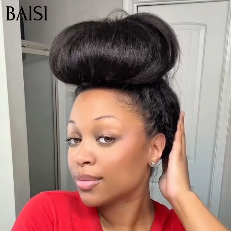 BAISI Extensions Plumes Cheveux Humains Noir en Crochet Texture Kinky Straight Installation Etape par Etape Facile et Simple Rendu et naturel en 100% Cheveux Humains