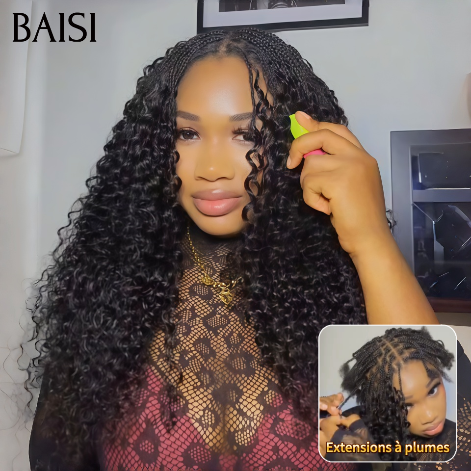 BAISI Extensions Plumes 100% Cheveux Humains Curly  Wave Frisée Noire Installation Etape par Etape Rendue Longue Volume et Naturelle en 100% Cheveux Humains
