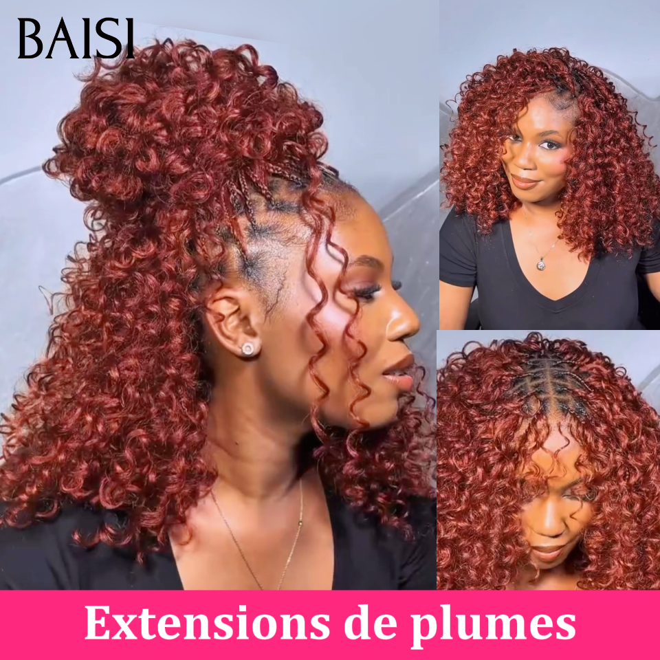 BAISI Extensions Plumes Curly Wave Couleur Marron #350 Pose Etape par Etape en Crochet Durable et Attirante en 100% Cheveux Humains