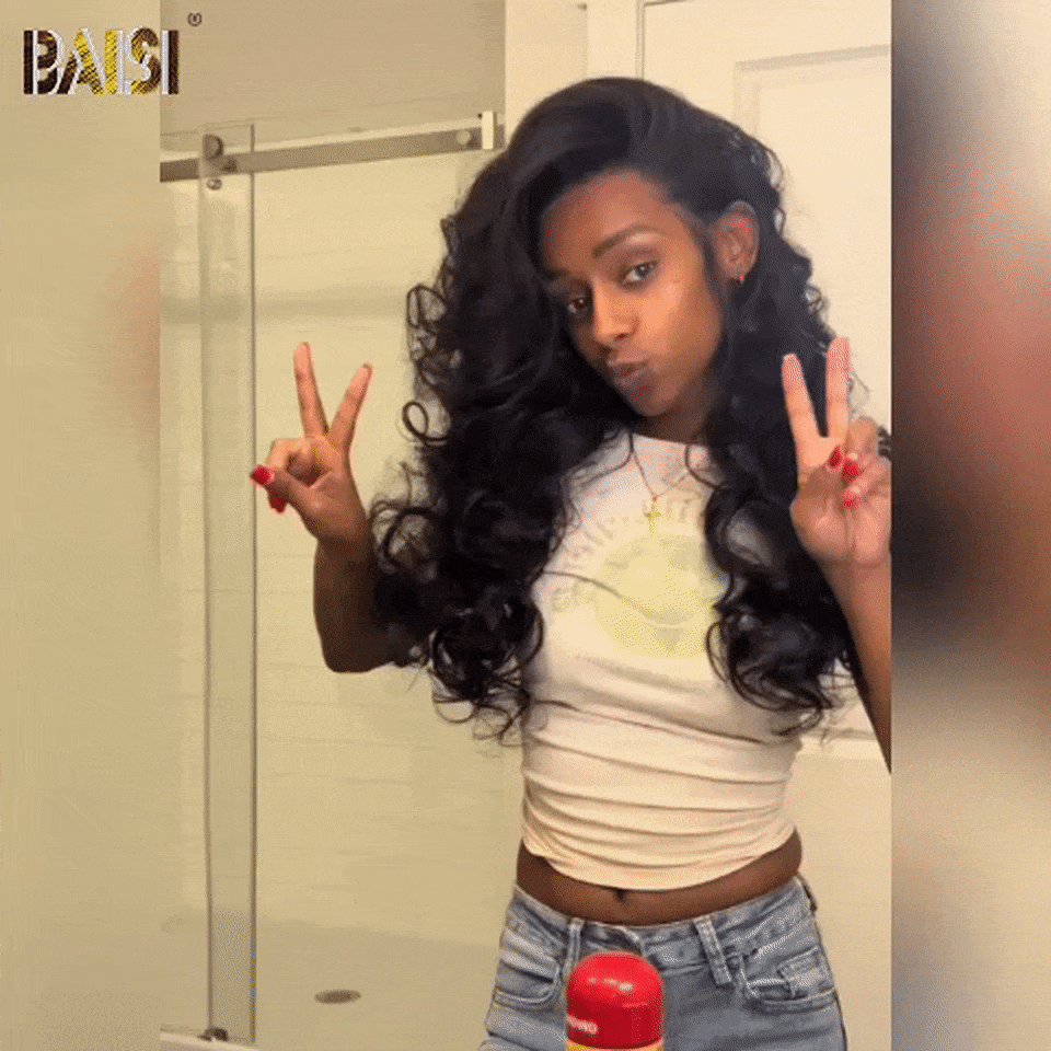 BAISI 13X4 lace Wig Natural wave 19-22 Inches black 300% Density in 100% Human Hair FR20