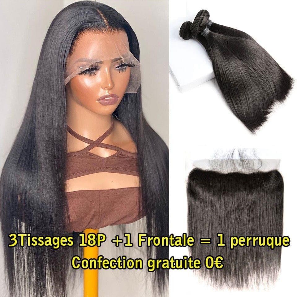 BAISI Trois Boules De Tissages Avec Une Closure ou une frontale au choix confectioner gratuitement en perruque cheveux RAW HAIR