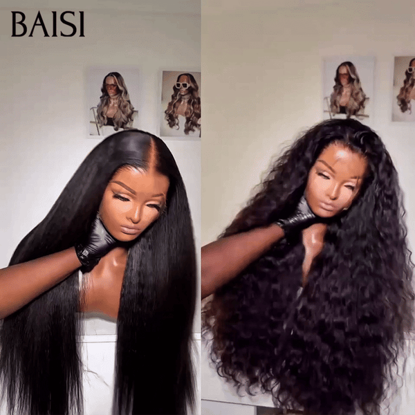 BAISI BLACK FRIDAY Offre limitée lace frontal 13x4 Perruque 24 Pouces Kinky Straight ou curly wave NOIR en 100% Cheveux Humains