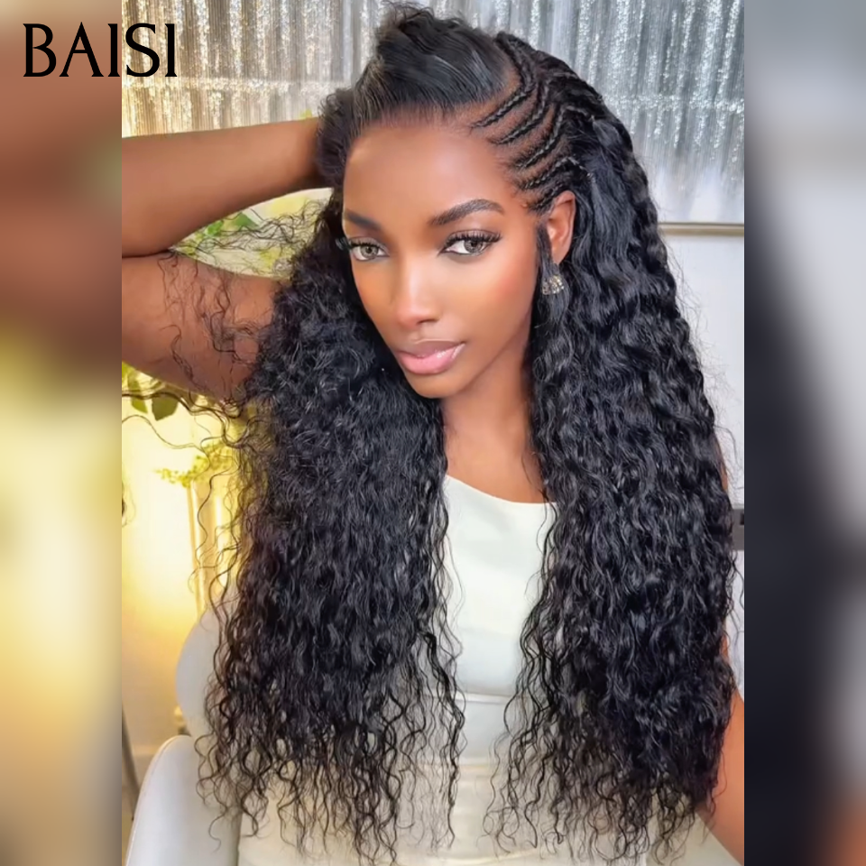 BAISI 13x4 Lace HD Perruque Coiffée Curly Wave Bouclée Lace Invisible HD Raw Hair Déja Prête A Porter Sans Colle Facile à Installer En 100% Cheveux humains