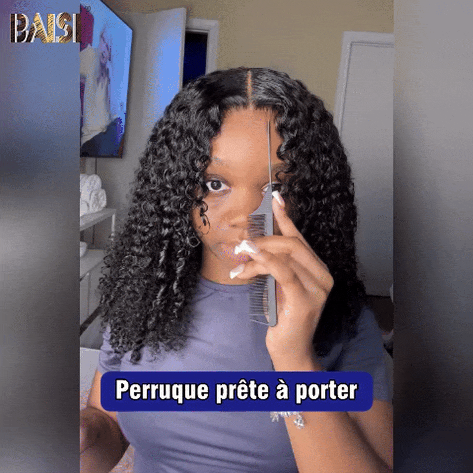 Parrucca Bob riccia 13x4 BAISI in pizzo nero senza colla, taglio frontale, facile da indossare, capelli umani al 100%