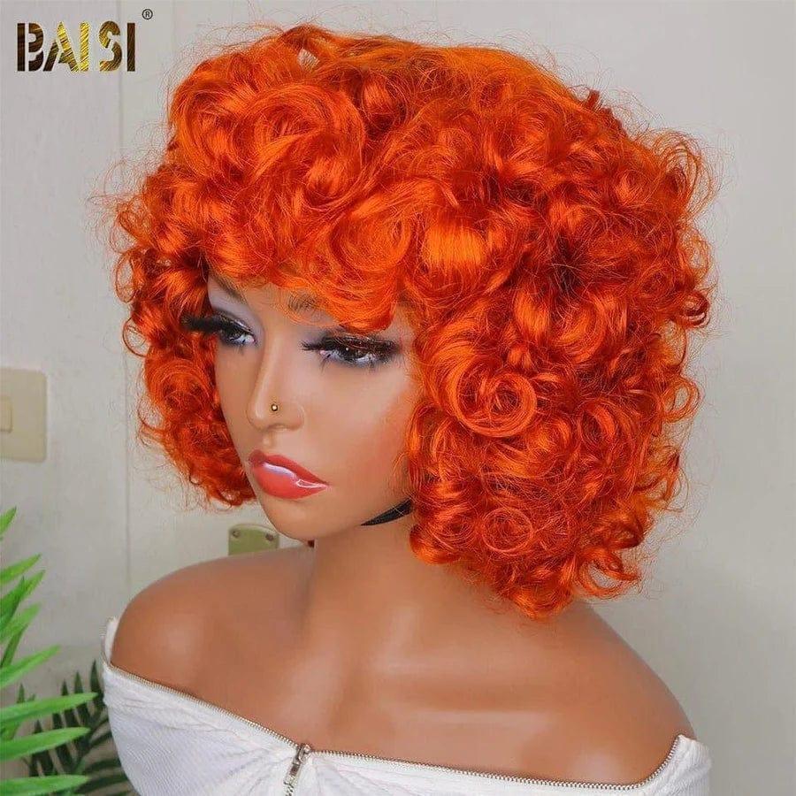 BAISI bob egg wave perruques marron mixte miel ou perruque 14 Pouce 130€  En Couleur 4# kinky curly avec frange ou egg wave En Couleur orange moitié prix en 100% cheveux humains MP50