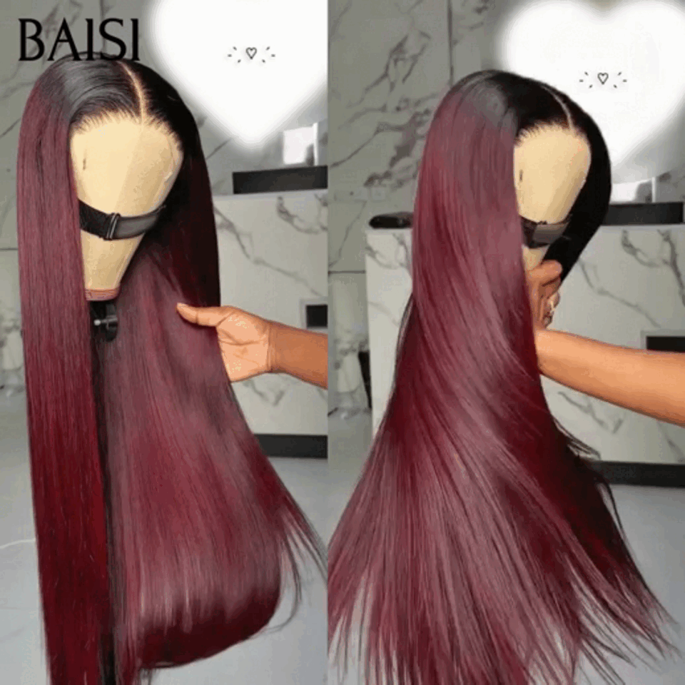 BAISI 2X6 lace vietnam hair SDD bone Straight Perruque Lisse 96€ En 1BT99J# Bordeaux en 100% Cheveux Humains