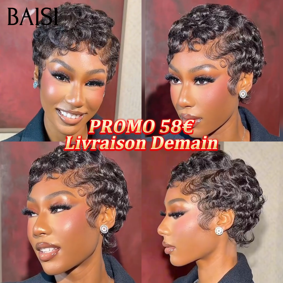 BAISI  Perruque chioma Pixie Finger Wave petite coupe 13x4 Lace Frontale 6 pouces PROMO 58€ En 100% Cheveux Humains