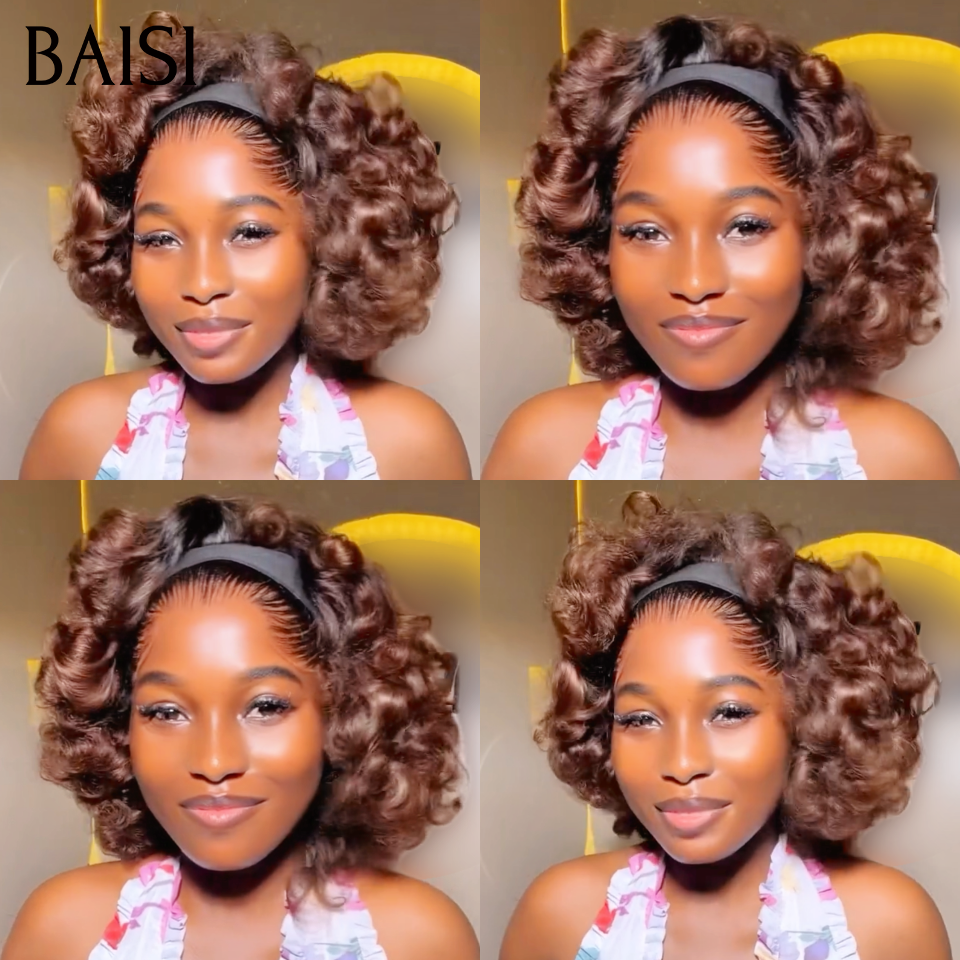 BAISI Promotion Perruque Avec bandeau egg wave 12 pouces 129€ marron 4# en 100% Cheveux Humains