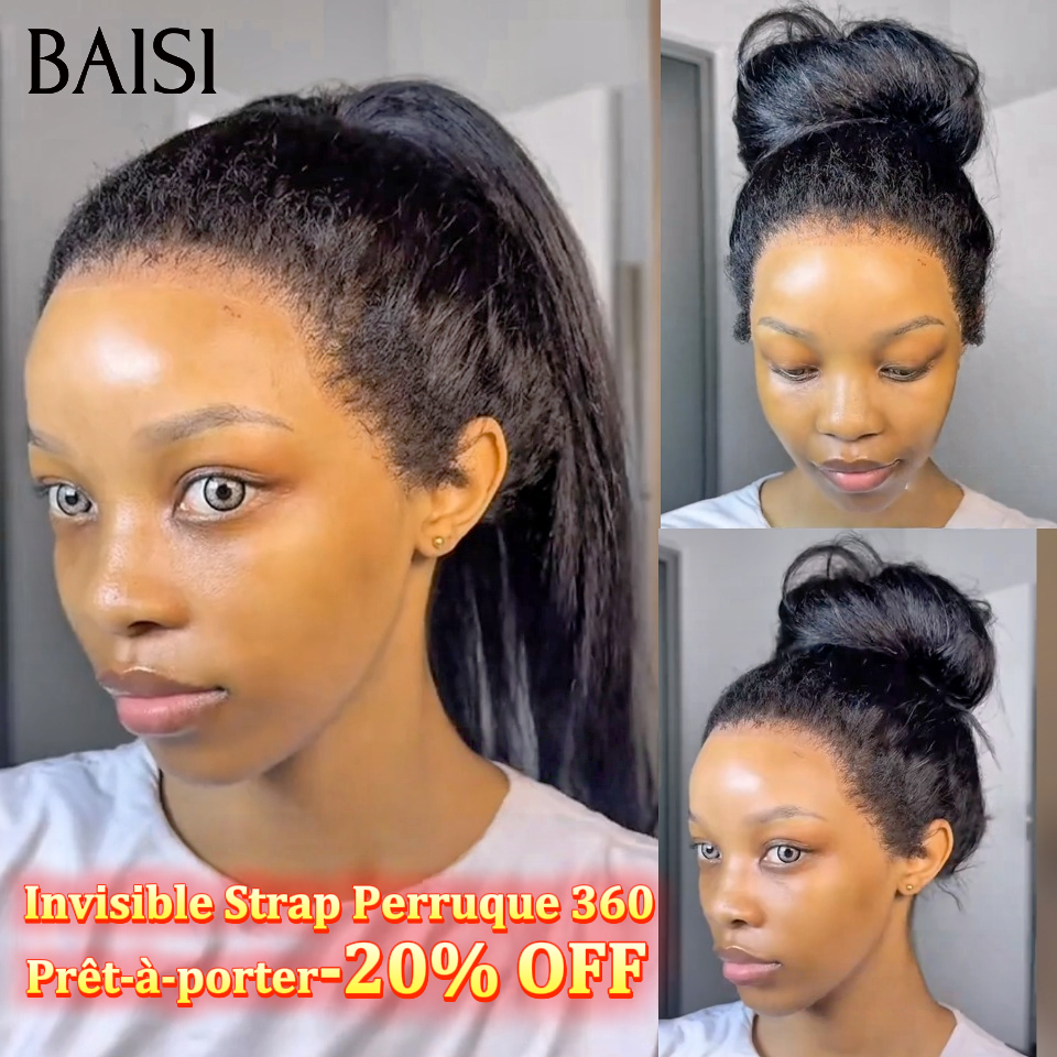 BAISI  perruque Upgrade Invisible Strap 360 lace Frontal kinky en Couleur naturel Invisible Strap Perruque 360 Prêt-à-porter -20% OFF  en 100% Raw Hair Lace déjà couper