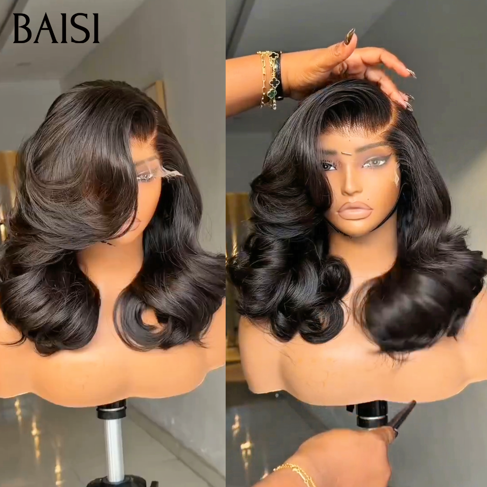 BAISI promotion perruque 125€ 14 Pouces volume de 250% Bouclé noir en 100% Cheveux Humains