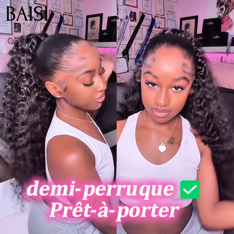 BAISI demi-perruque extension chignon ponytail deep curly 20 Pouces 169€  En Couleur Noir CURLY en 100% cheveux humains