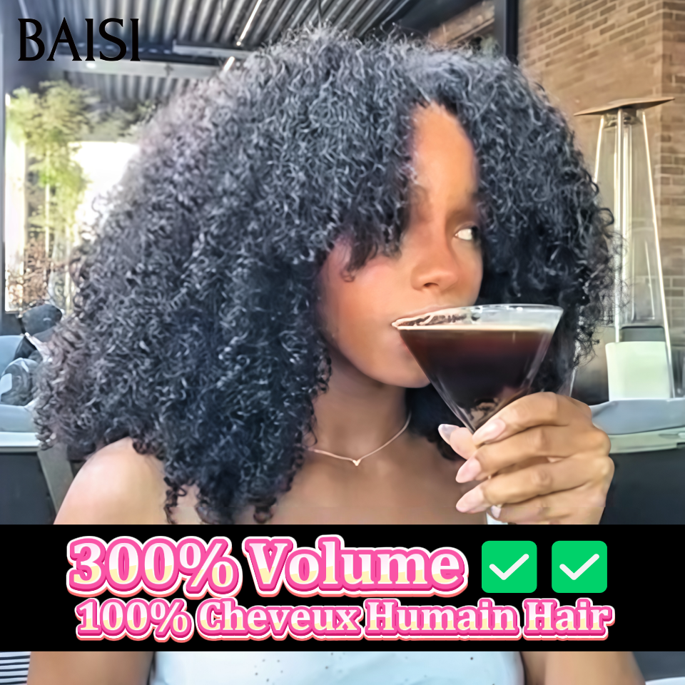 BAISI perruque  PROMO 100% Vietnam Hair Qualité SDD Perruques Afro Kinky 4x4 lace 18 pouce 169€  sans colle 300% de Volume en 100% Cheveux Humain Hair