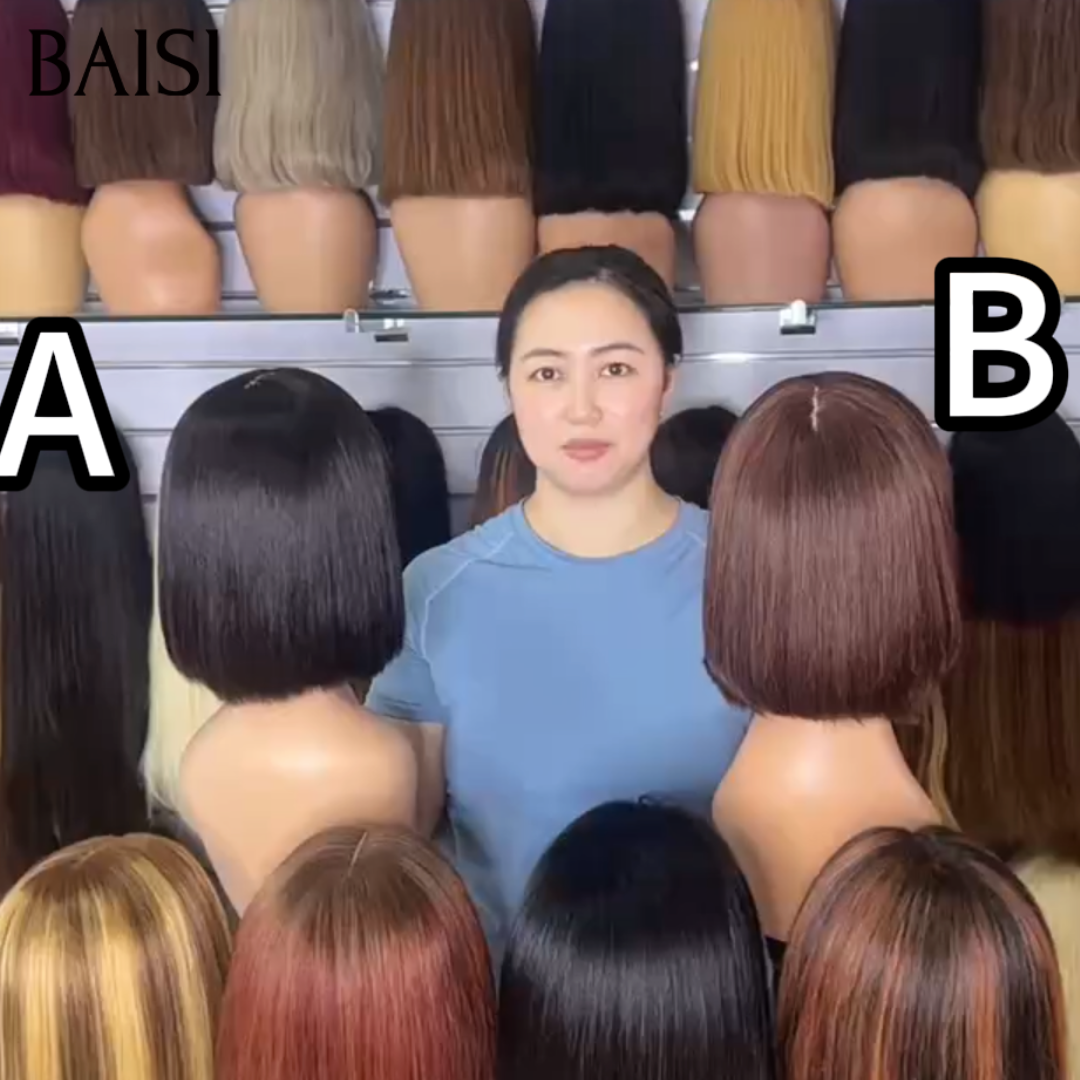BAISI 2x6 Lace Lot de 2 Perruques Bob Lisse 8Pouces Différentes Couleurs Lot A+B ou  Lot C+D ou Lot E+F Offre Spéciale Petit Business en 100% Cheveux humains