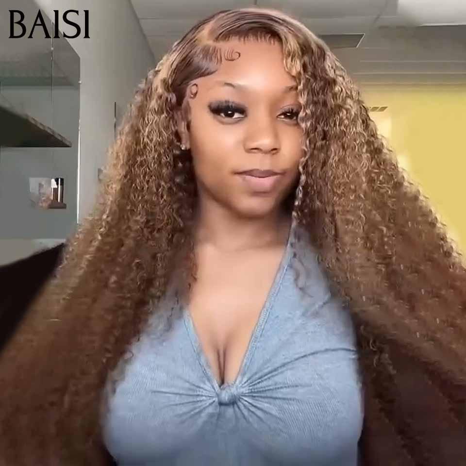 BAISI 13x4 Deep Wave Perücke in gemischter Farbe #4#27, leimloser Spitzenfrontschnitt, einfach zu tragen, 100 % Echthaar