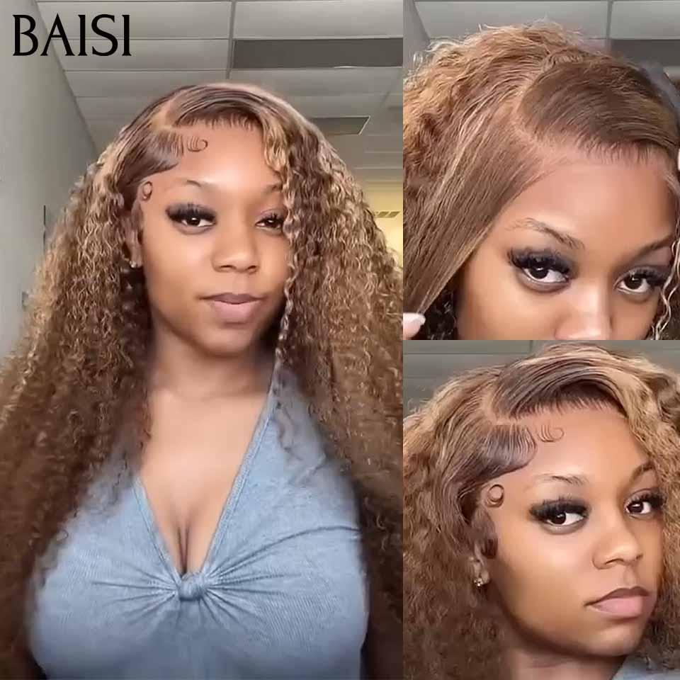 BAISI 13x4 Deep Wave Perücke in gemischter Farbe #4#27, leimloser Spitzenfrontschnitt, einfach zu tragen, 100 % Echthaar