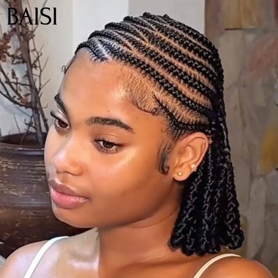 BAISI Full Lace Perruque Coiffée En nattes Zig Zag Noir 1B# Prix 149€ Seulement Coiffure Trop Charmante Qualité Excellente En 100% Cheveux Humains