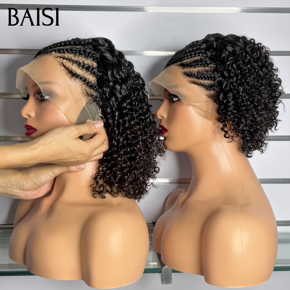 BAISI 13x4 Lace Perruque Nattes Croisées Deja Prête A Porter 100% identique Noir 1B# en 100% Cheveux humains