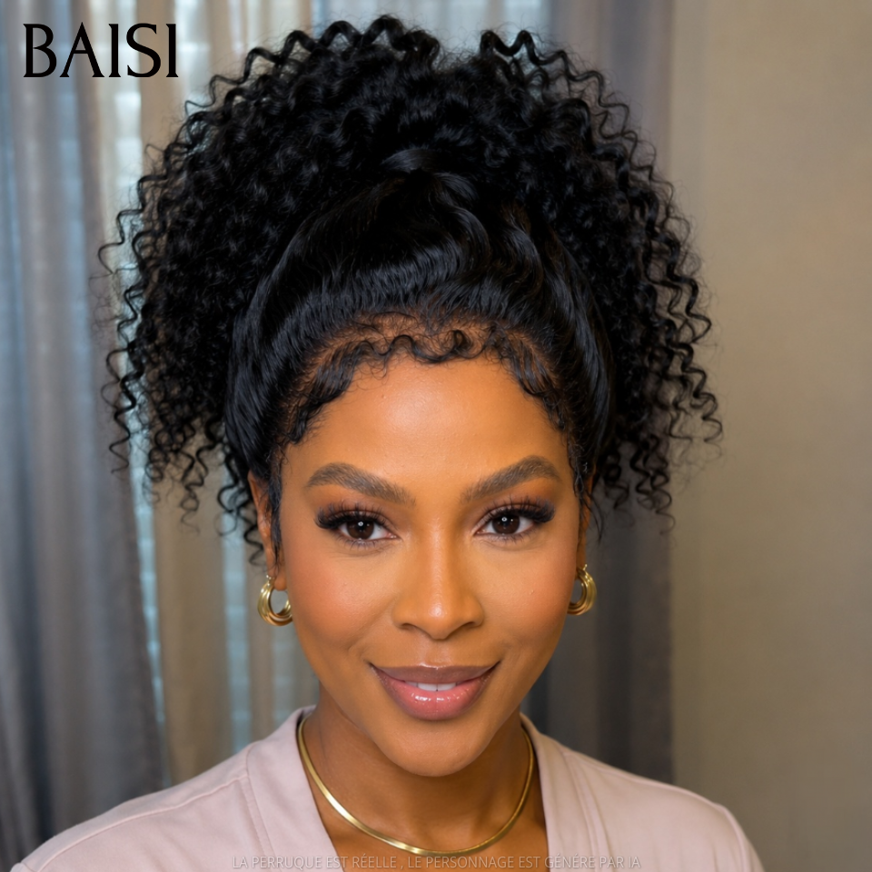 BAISI 360 Lace Perruque Curly Wave Couleur Noir 1B# 18pouces 199€ Haut de Gamme Pour Femme Noire en 100% Cheveux humains