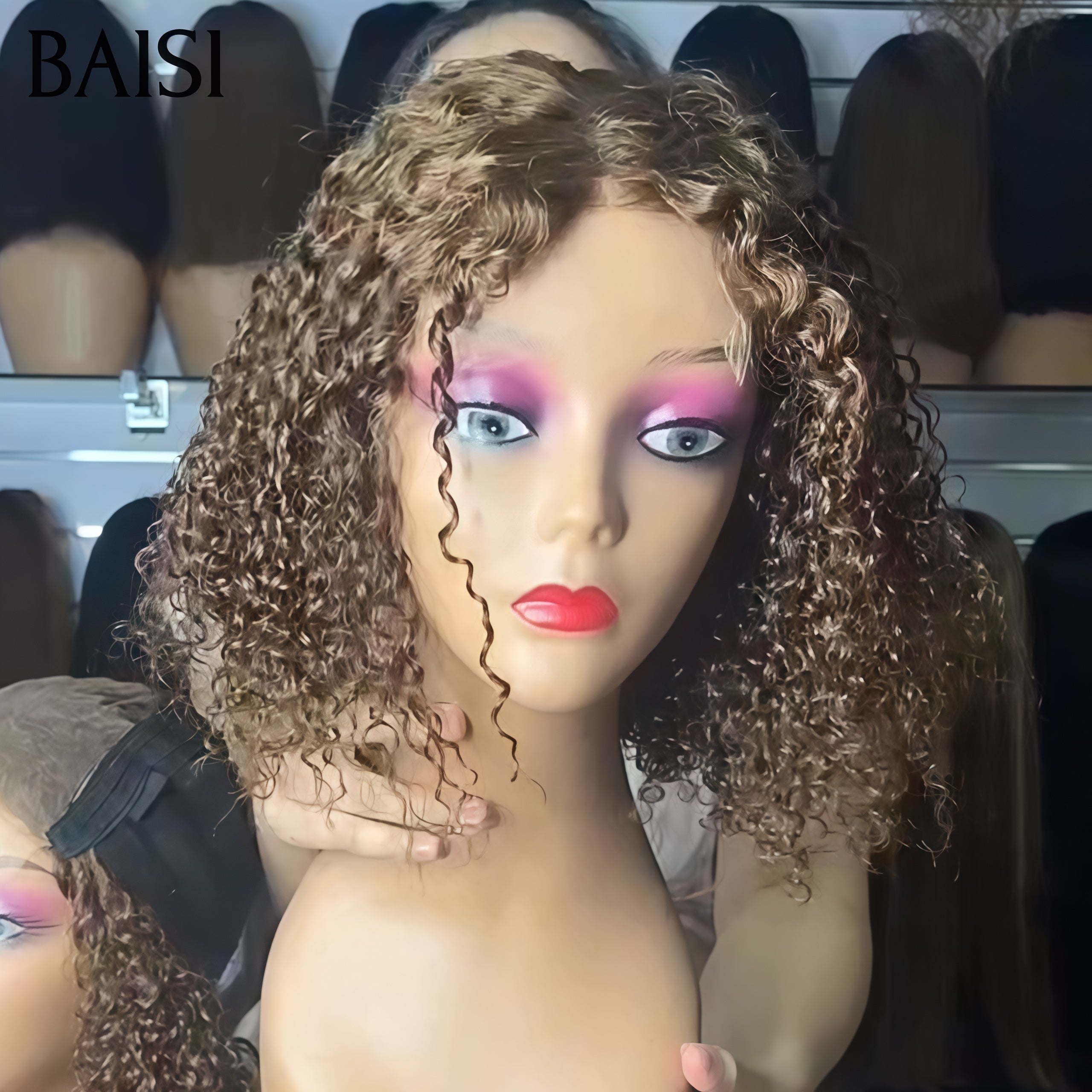 BAISI  5x5 HD Lace ou 13x4 HD Lace Perruque BOB Curly Wave 14Pouces Couleur Marron Dorée 33# Sans Colle Lace Deja Coupé Facile à porter en 100% Cheveux humains